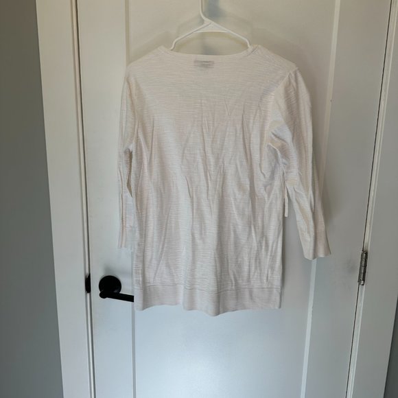 LOFT Size Medium Winter White Split-Neck 3/4 Sleeve Top - Picture 3 of 3